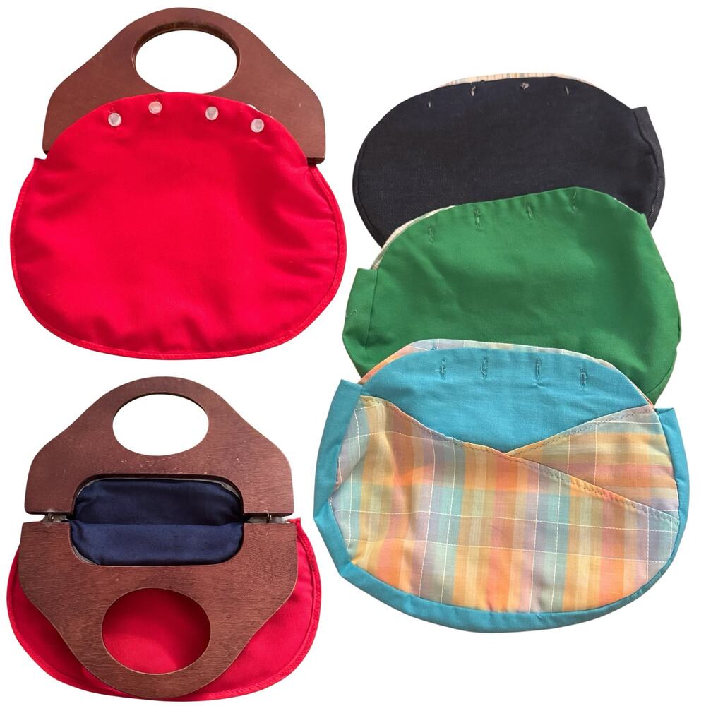 Bermuda Bag Wooden Handles Purse 4 Bag Covers Vintage Plaid Denim Preppy